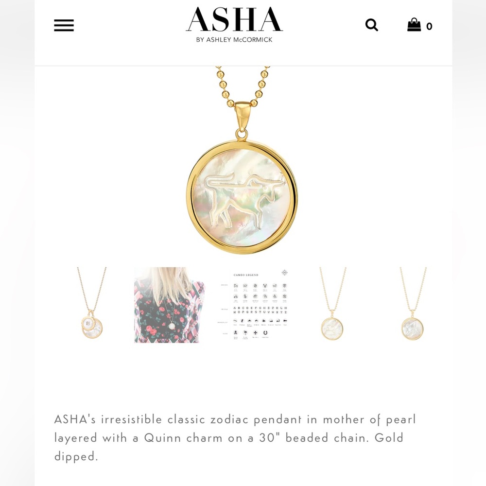 New Asha Taurus Mother of Pearl Pendant Necklace with Long and Short Chains Gold - Picture 7 of 11